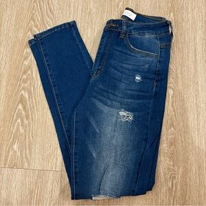 Nature Denim Dark Blue Distressed Skinny Jeans